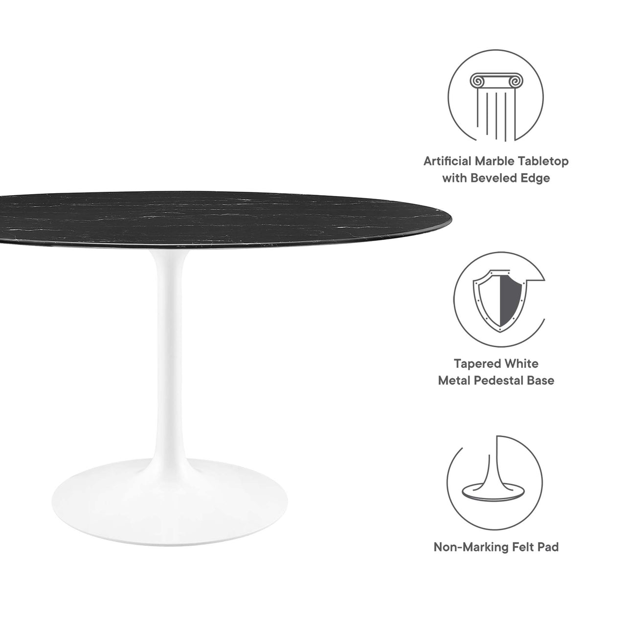 Ensemble Oval Faux Marble Dining Table, Medium, White & Black