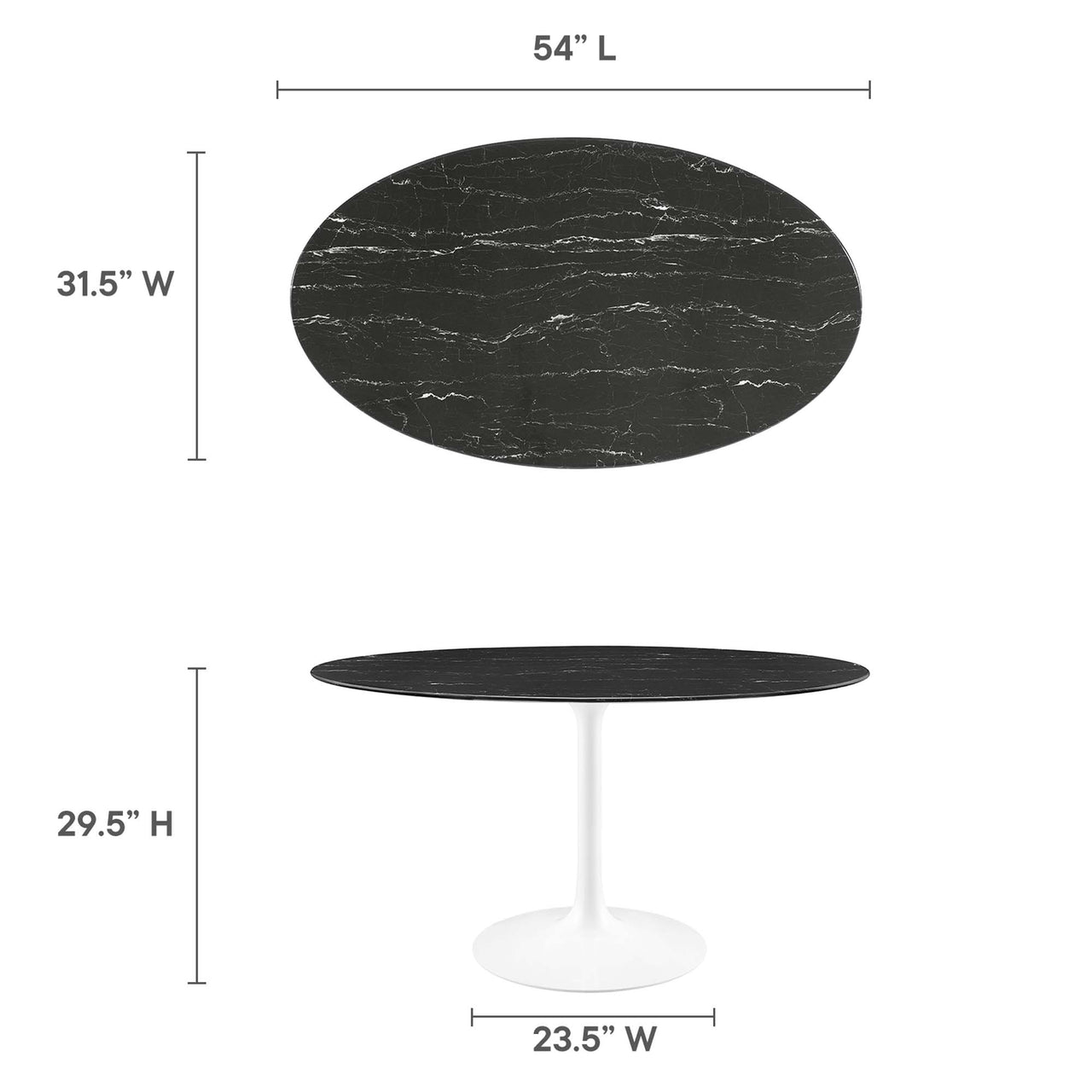 Ensemble Oval Faux Marble Dining Table, Medium, White & Black