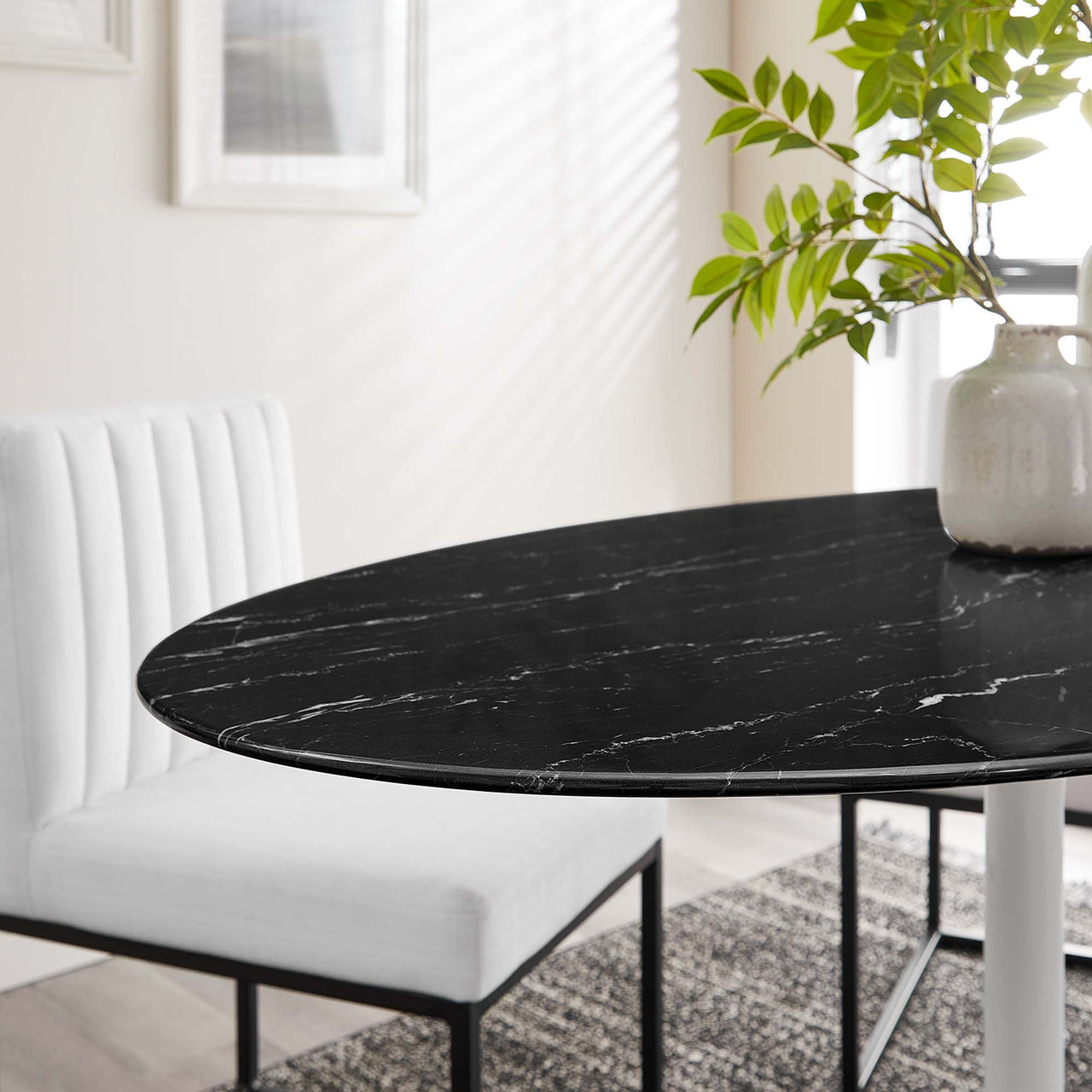 Ensemble Oval Faux Marble Dining Table, Medium, White & Black