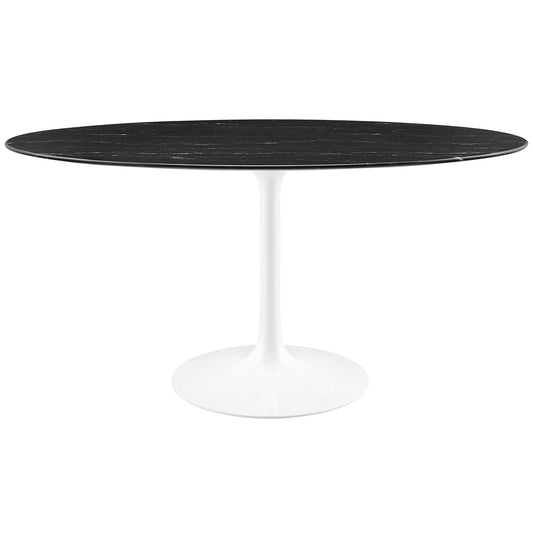 Ensemble Oval Faux Marble Dining Table, Large, White & Black