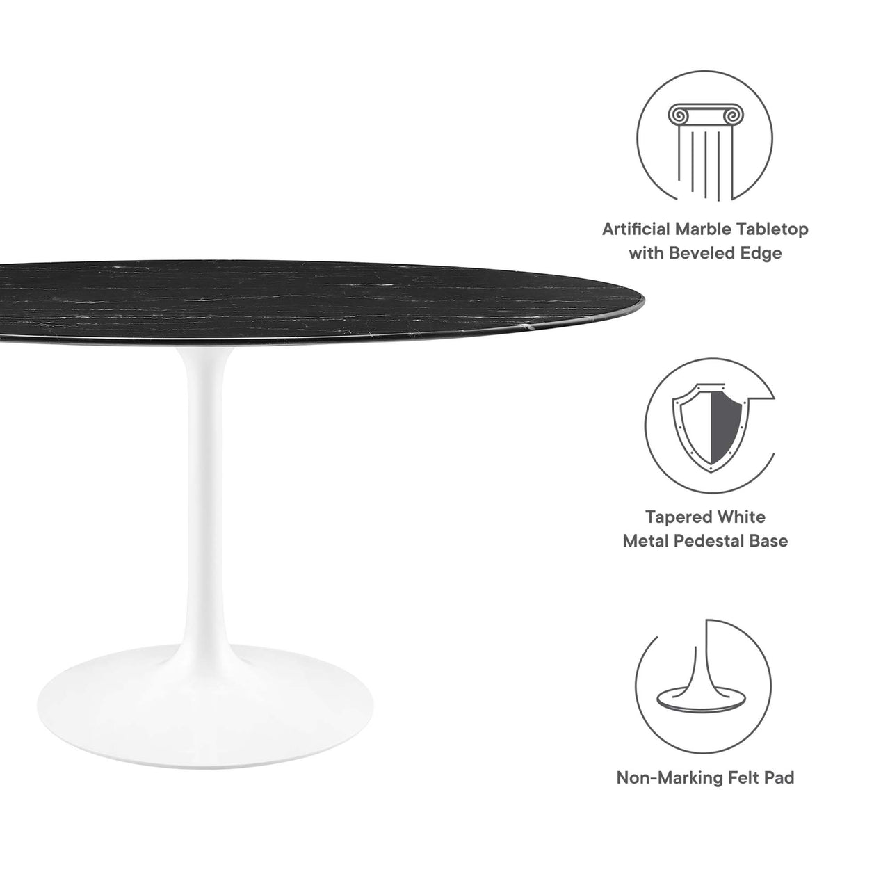 Ensemble Oval Faux Marble Dining Table, Large, White & Black