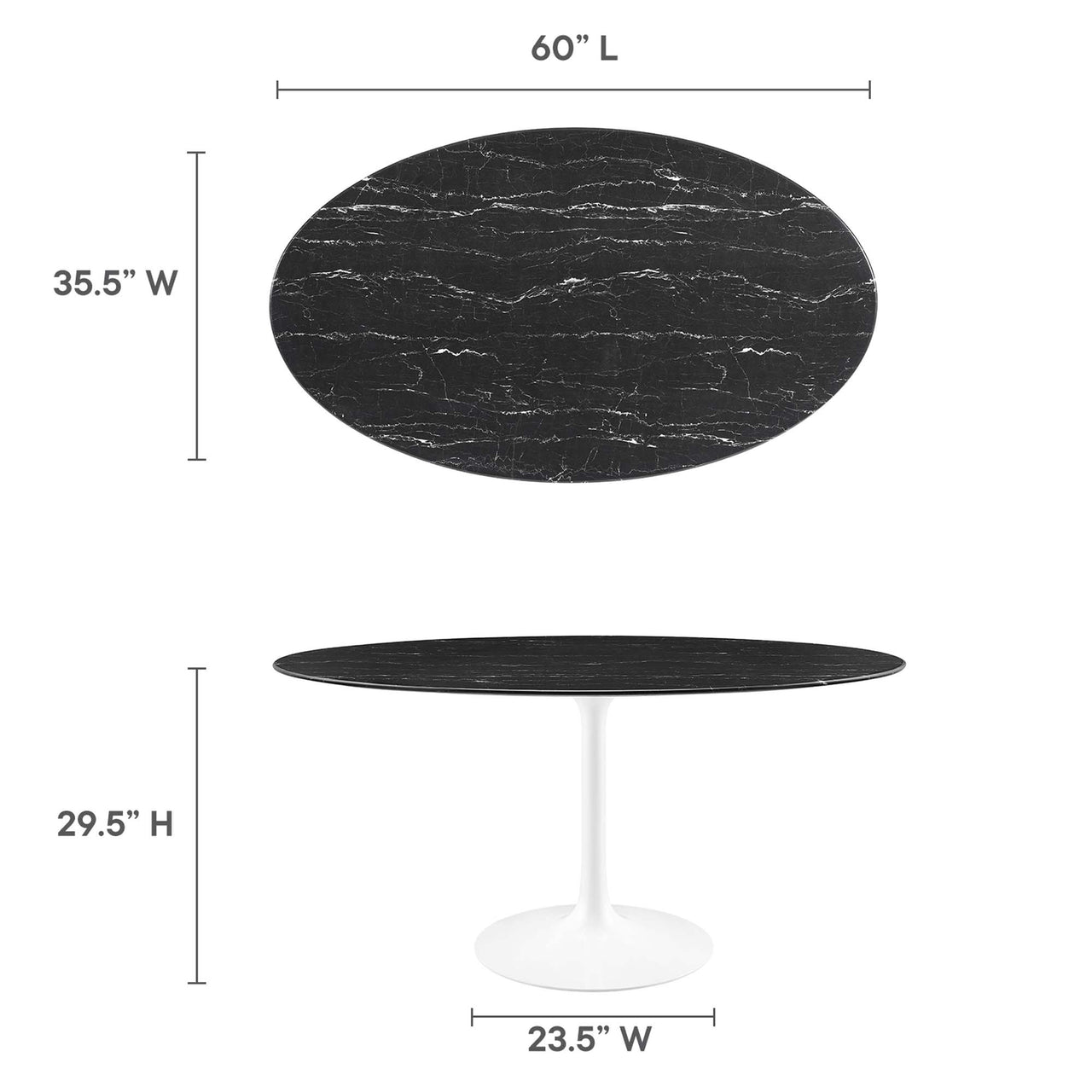 Ensemble Oval Faux Marble Dining Table, Large, White & Black