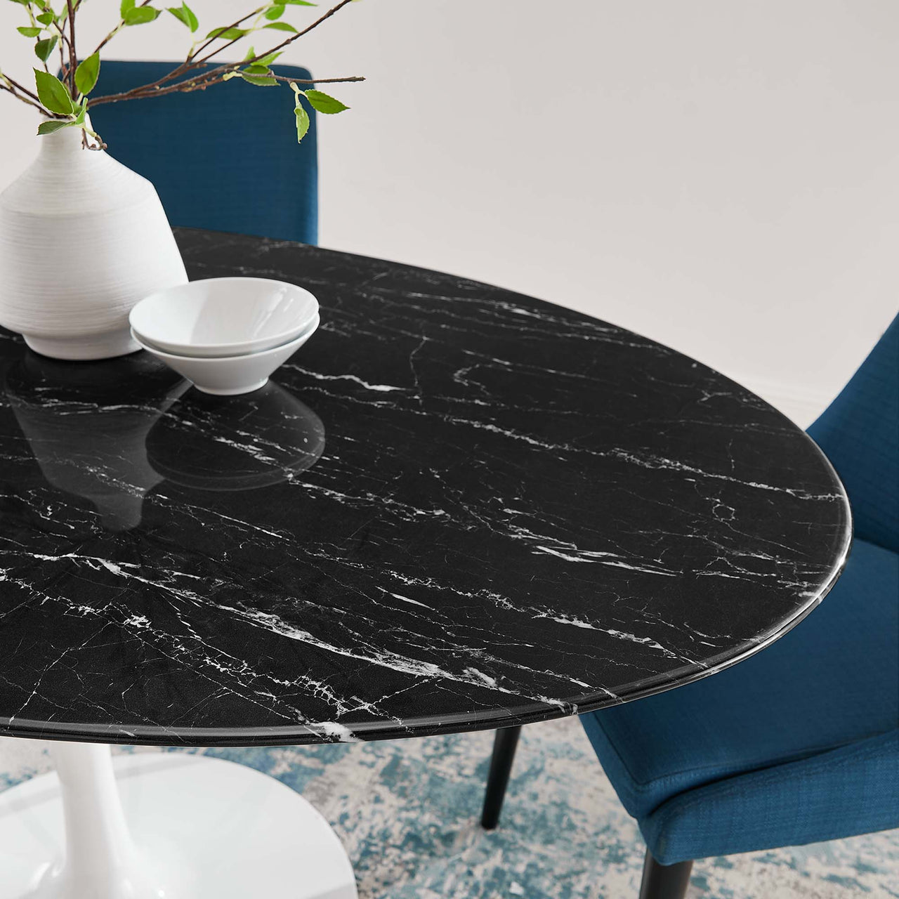 Ensemble Oval Faux Marble Dining Table, Large, White & Black