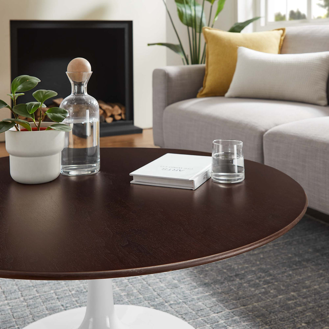 Ensemble Round Coffee Table, Medium, White & Cherry Walnut