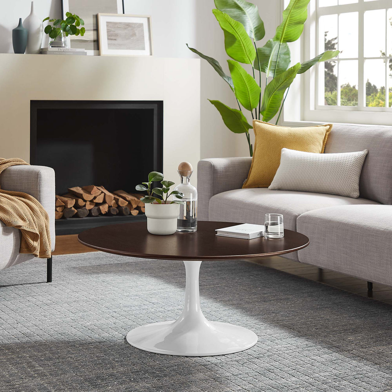 Ensemble Round Coffee Table, Medium, White & Cherry Walnut