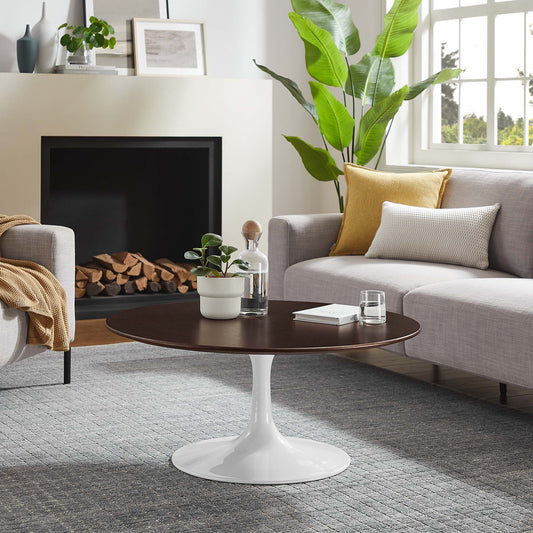 Ensemble Round Coffee Table, Medium, White & Cherry Walnut