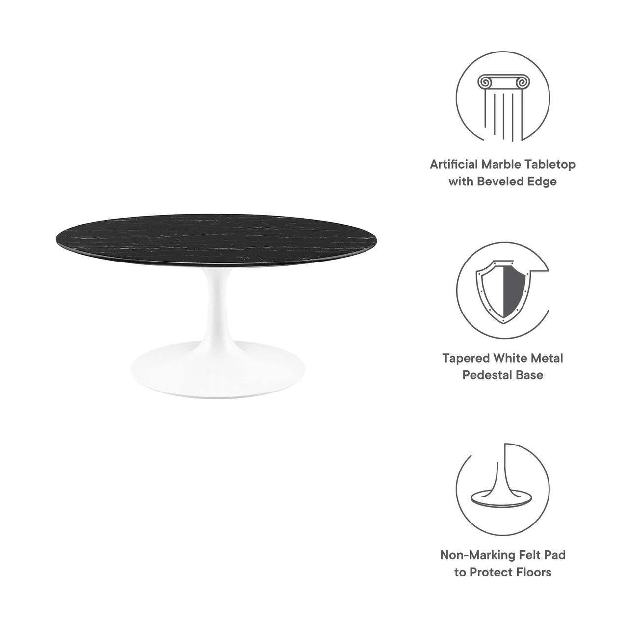 Ensemble Round Faux Marble Coffee Table, Medium, White & Black