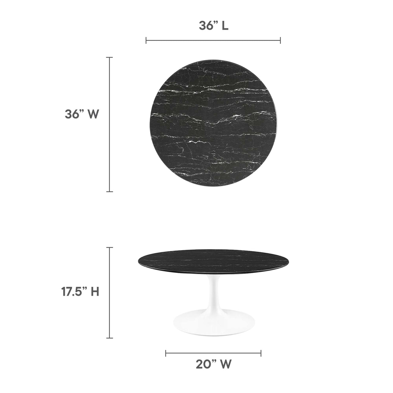 Ensemble Round Faux Marble Coffee Table, Medium, White & Black
