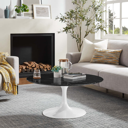 Ensemble Round Faux Marble Coffee Table, Medium, White & Black