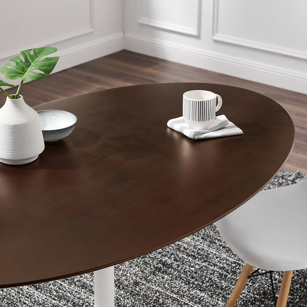 Ensemble Oval Dining Table, Large, White & Cherry Walnut