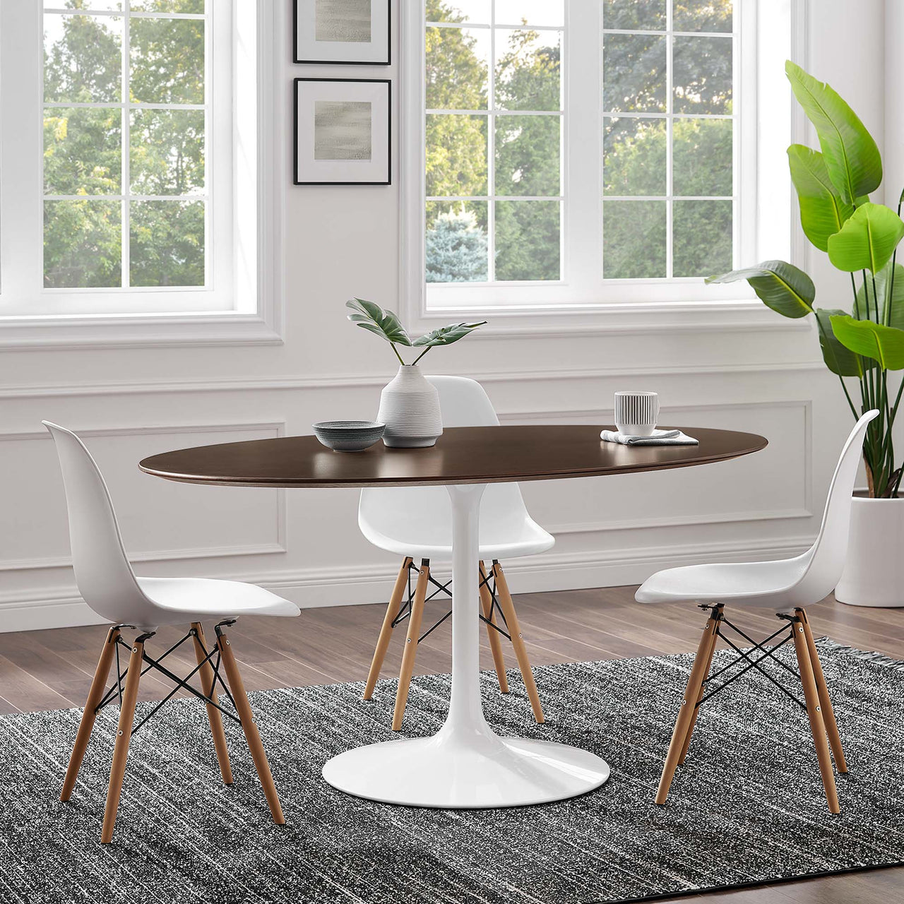 Ensemble Oval Dining Table, Large, White & Cherry Walnut