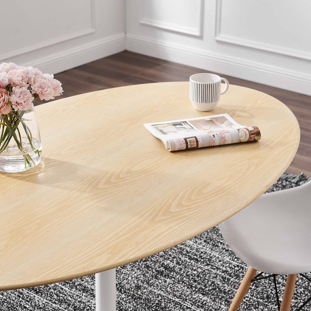 Ensemble Oval Dining Table, Large, White & Natural Wood