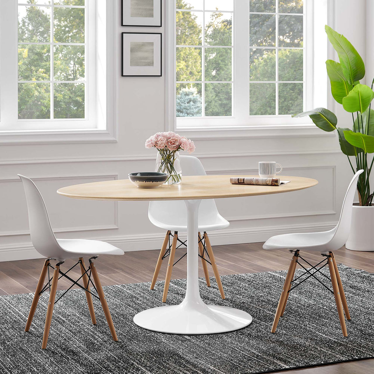Ensemble Oval Dining Table, Large, White & Natural Wood