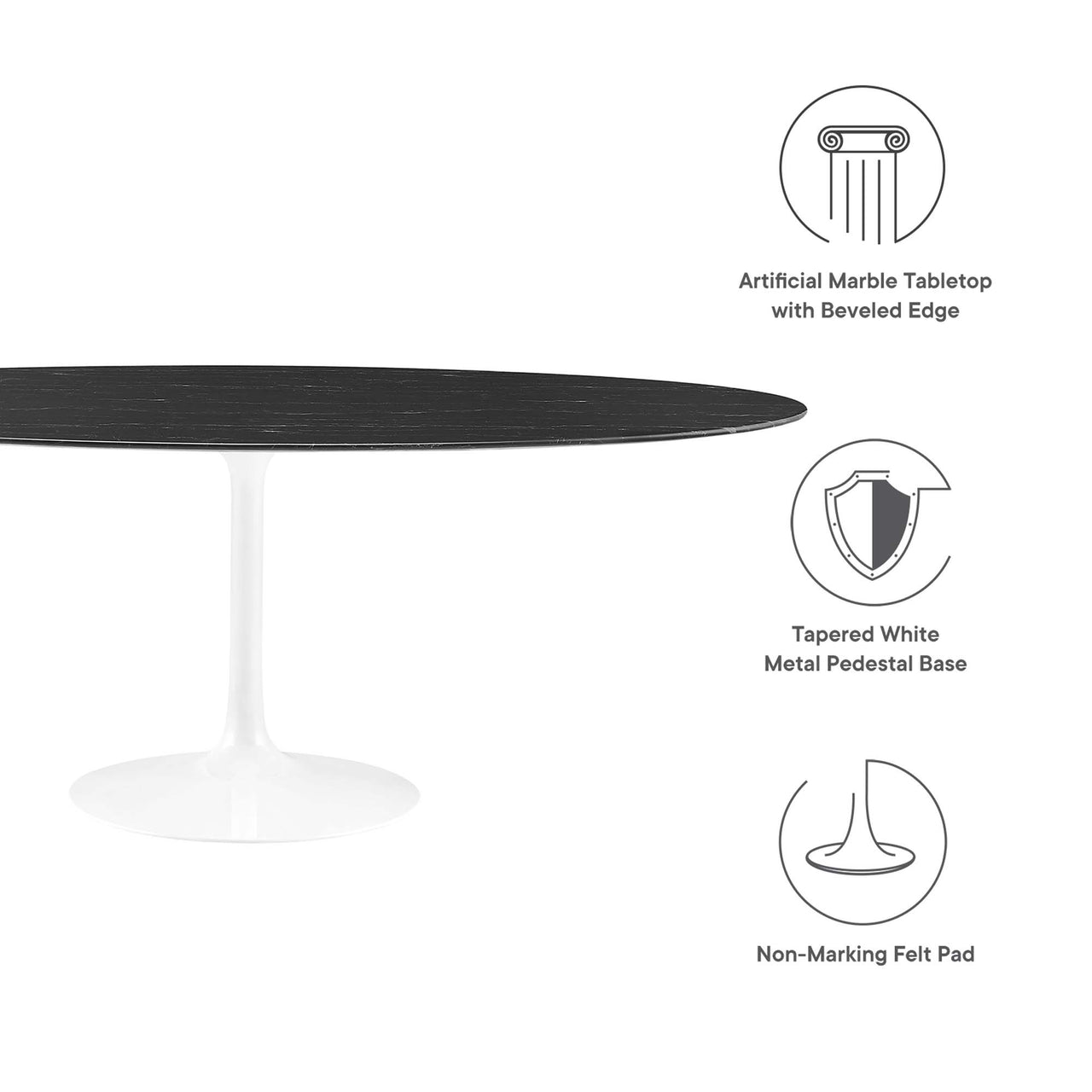 Ensemble Oval Faux Marble Dining Table, Extra Large, White & Black