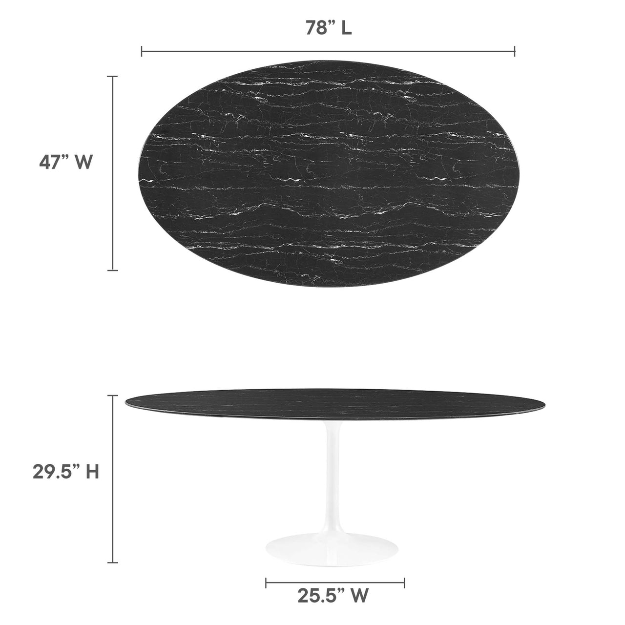 Ensemble Oval Faux Marble Dining Table, Extra Large, White & Black