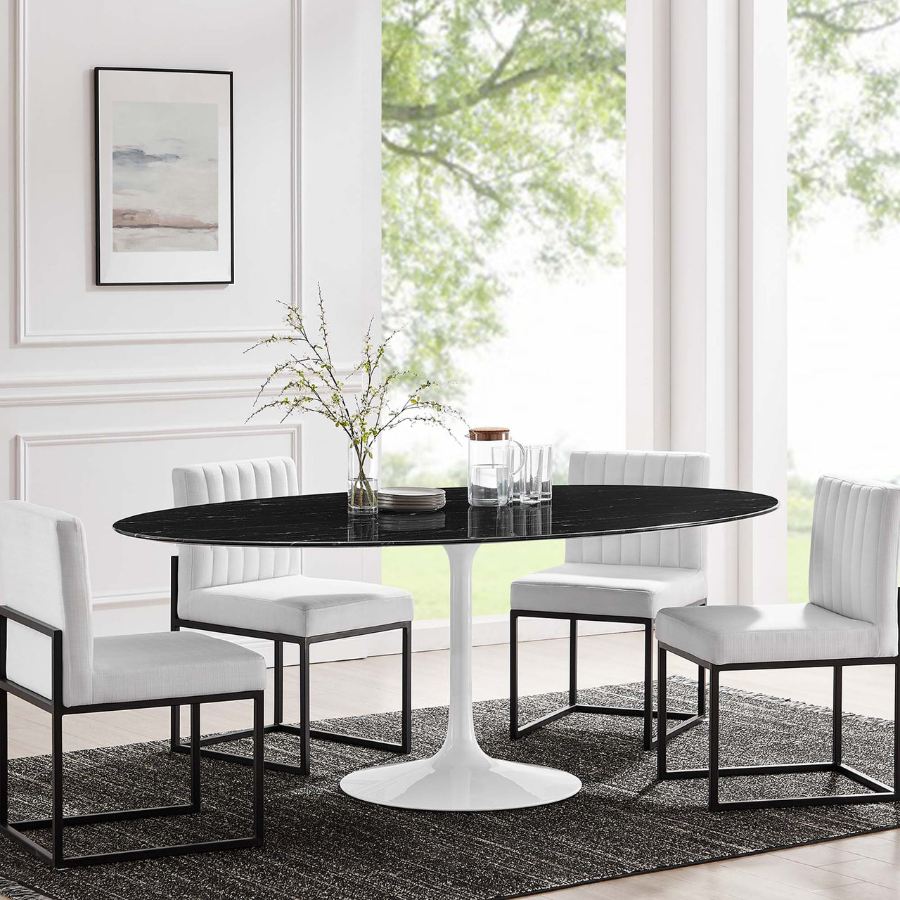 Ensemble Oval Faux Marble Dining Table, Extra Large, White & Black
