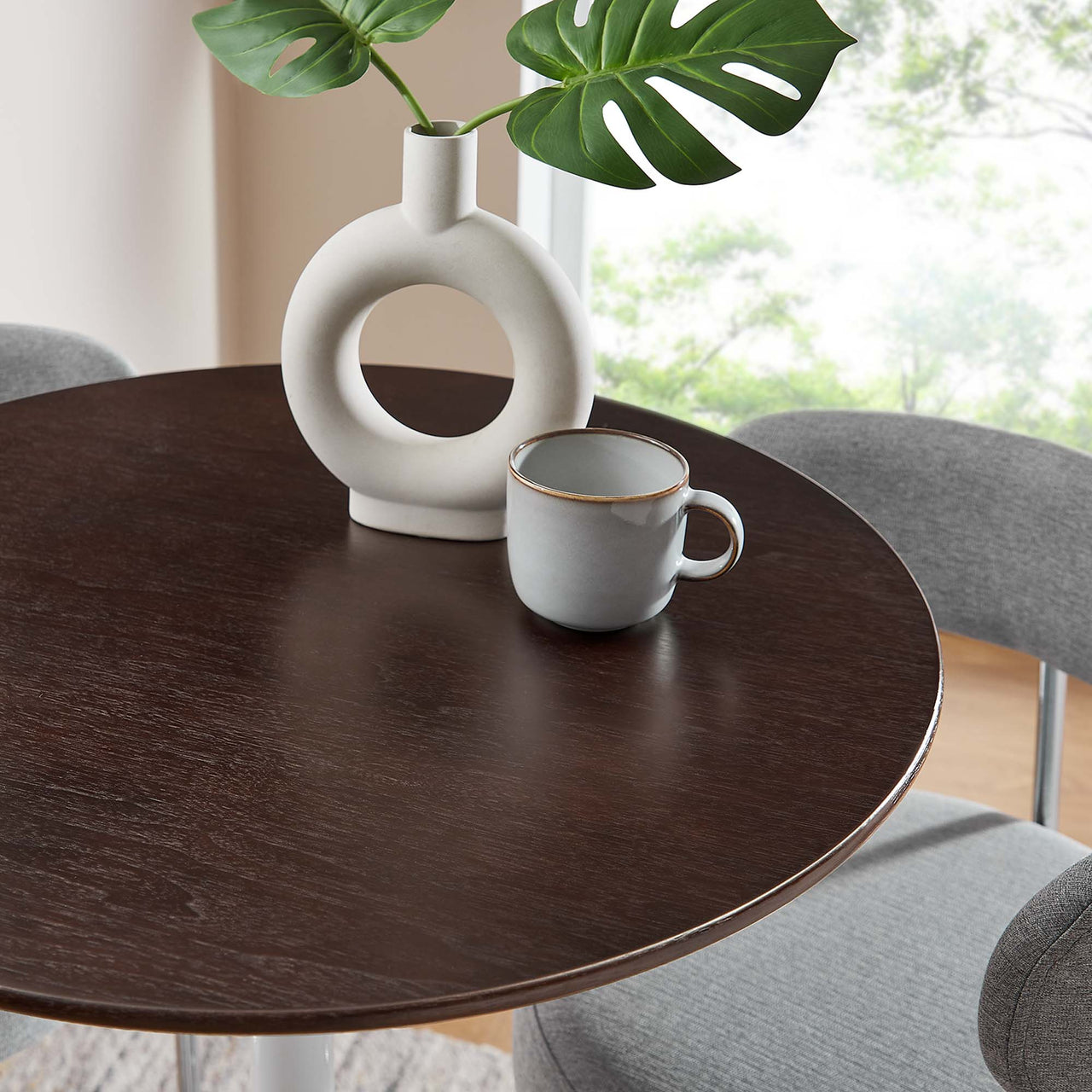 Ensemble Round Bar Table, White & Cherry Walnut