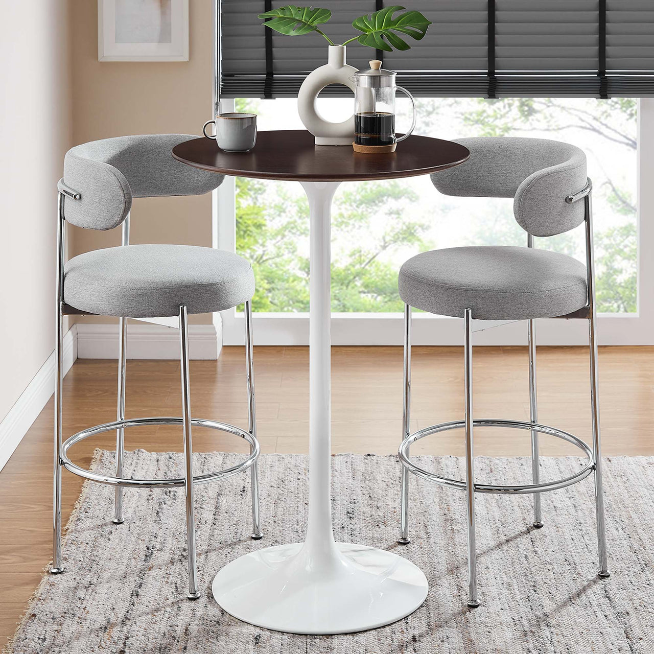 Ensemble Round Bar Table, White & Cherry Walnut