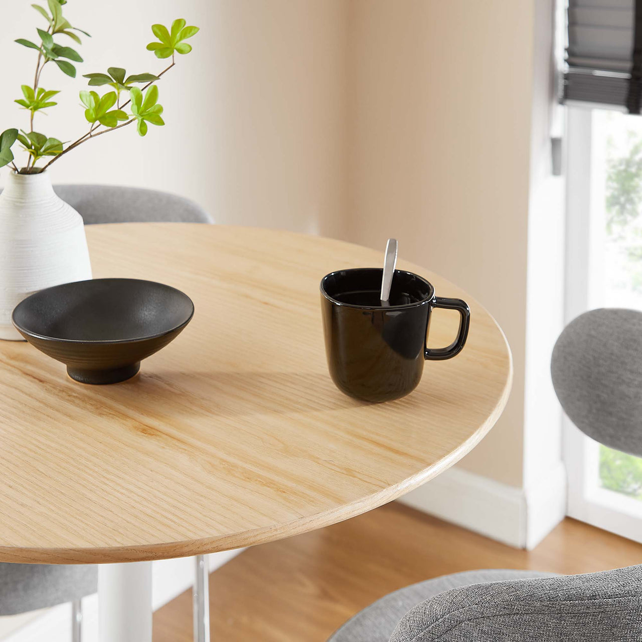 Ensemble Round Bar Table, White & Natural Wood