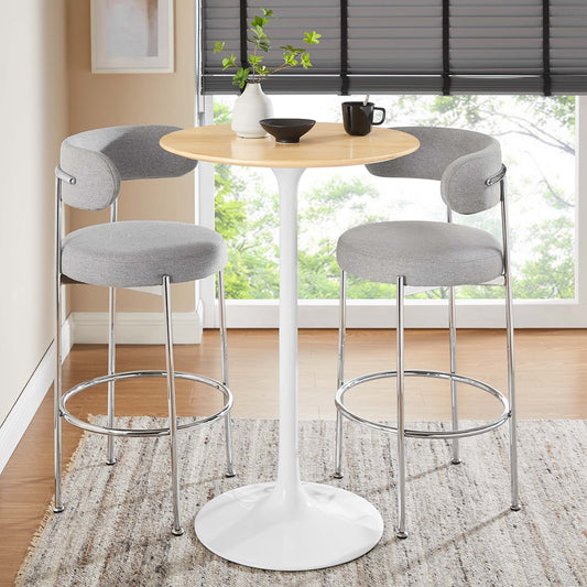 Ensemble Round Bar Table, White & Natural Wood