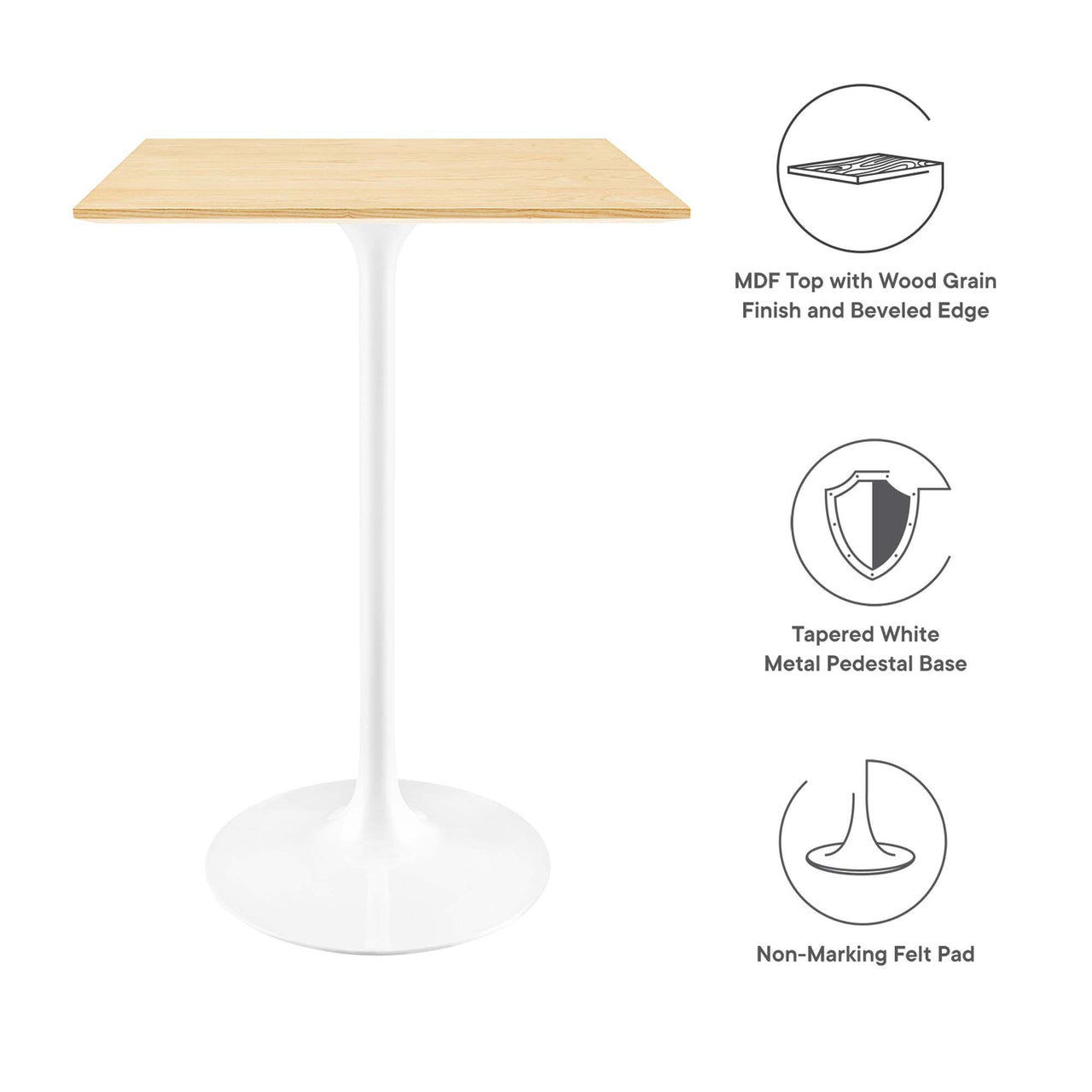 Ensemble Square Bar Table, White & Natural Wood