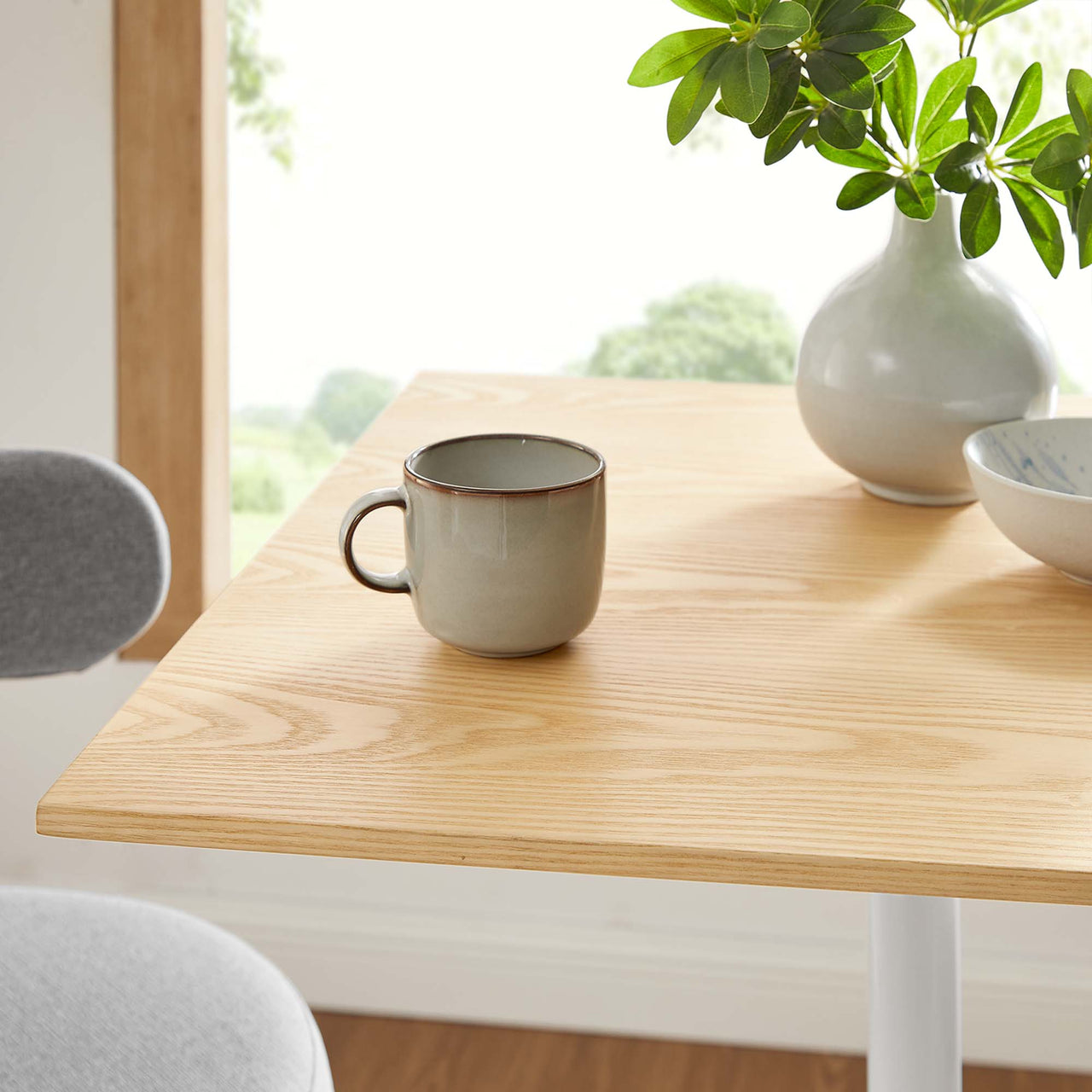 Ensemble Square Bar Table, White & Natural Wood