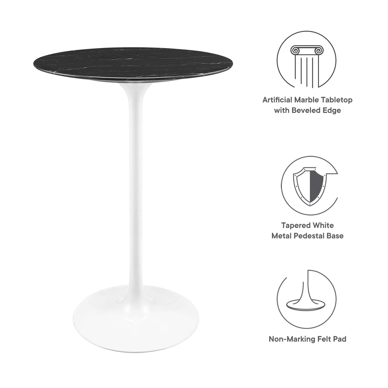 Ensemble Round Faux Marble Bar Table, White & Black