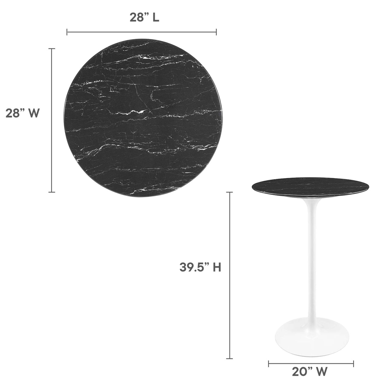 Ensemble Round Faux Marble Bar Table, White & Black