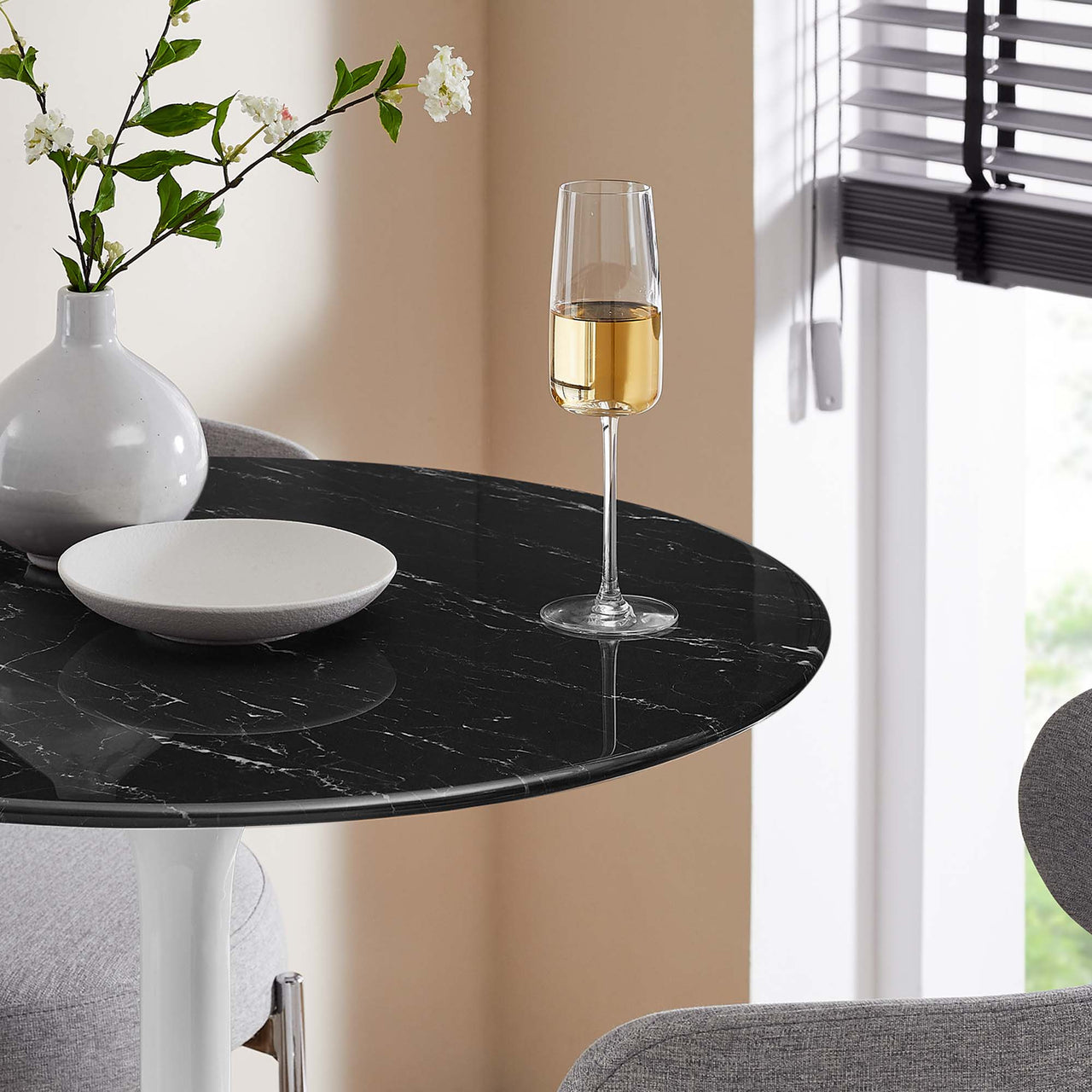 Ensemble Round Faux Marble Bar Table, White & Black