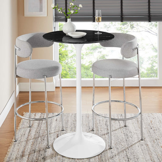 Ensemble Round Faux Marble Bar Table, White & Black