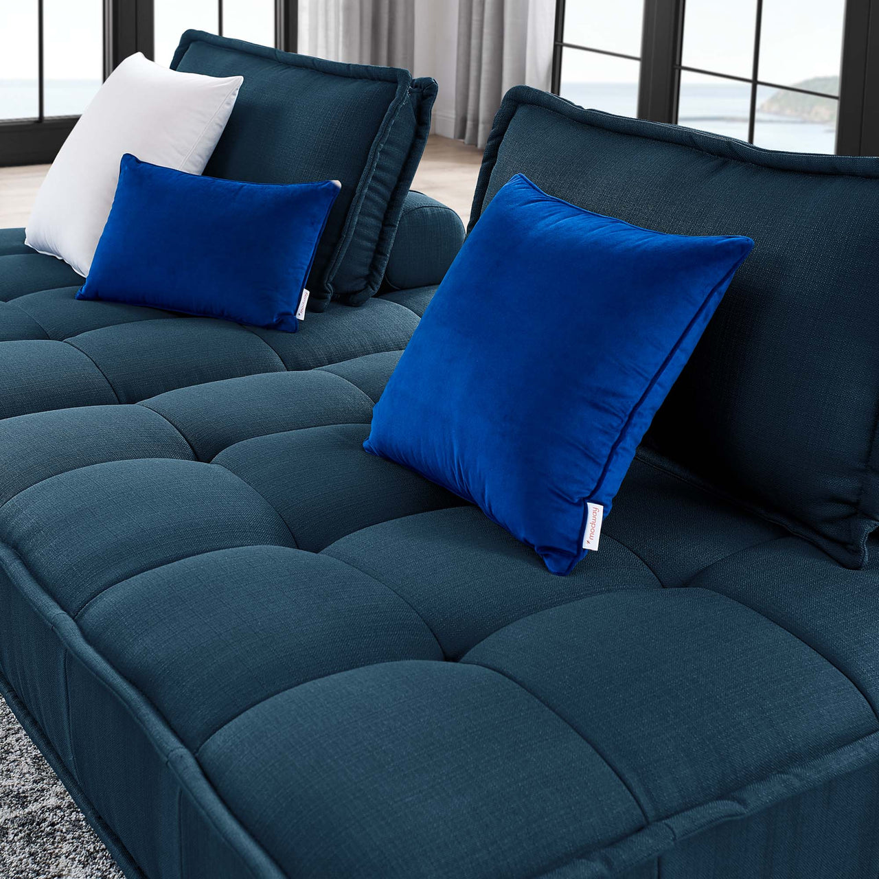 Introvert Fabric Modular Loveseat Sectional, Azure