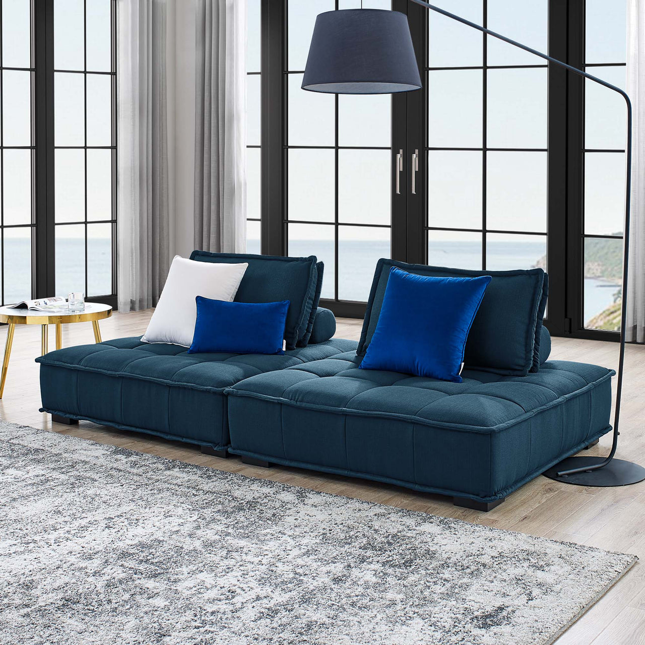 Introvert Fabric Modular Loveseat Sectional, Azure
