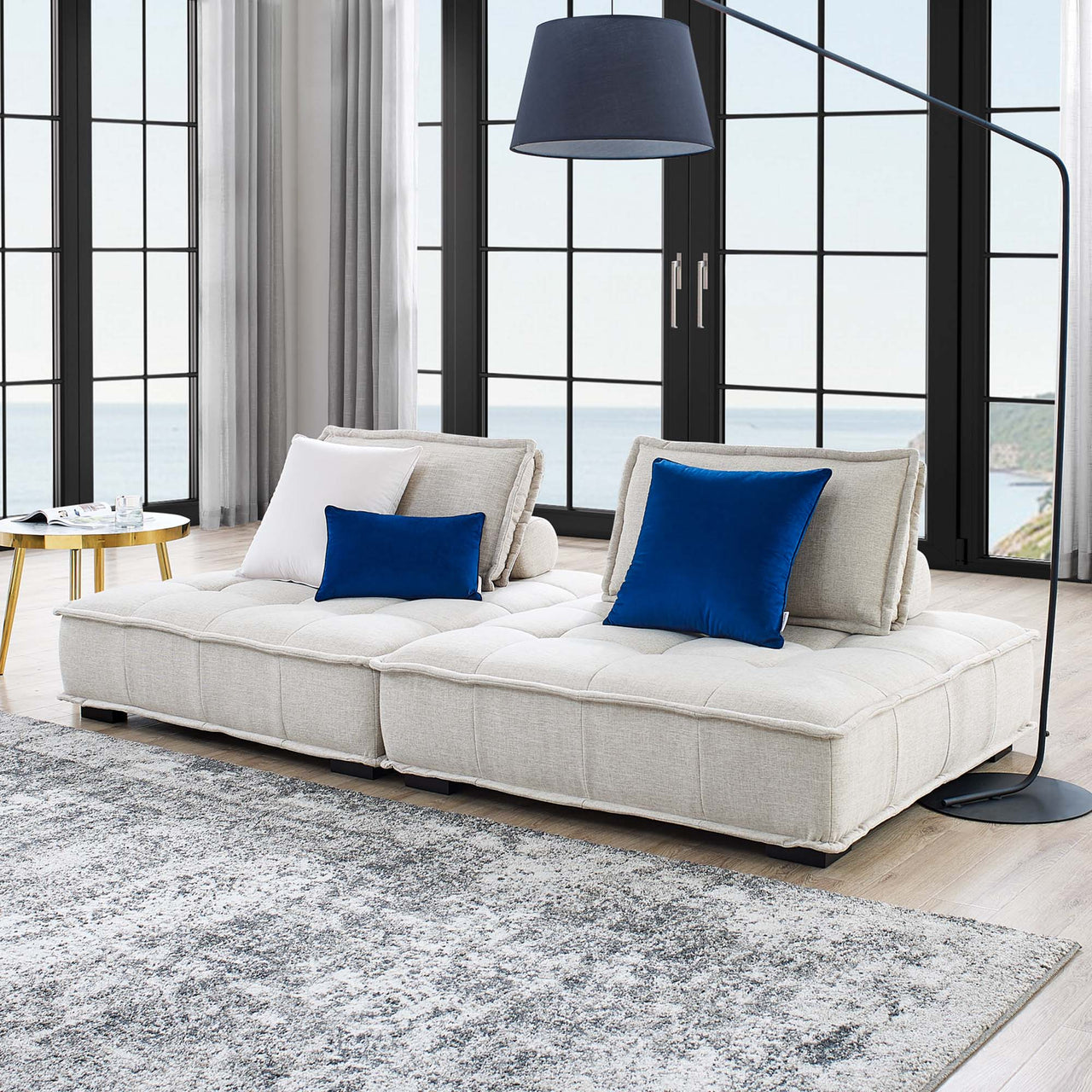 Introvert Fabric Modular Loveseat Sectional, Beige