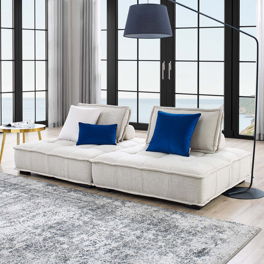 Introvert Fabric Modular Loveseat Sectional, Beige