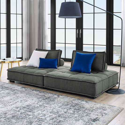 Introvert Fabric Modular Loveseat Sectional, Gray