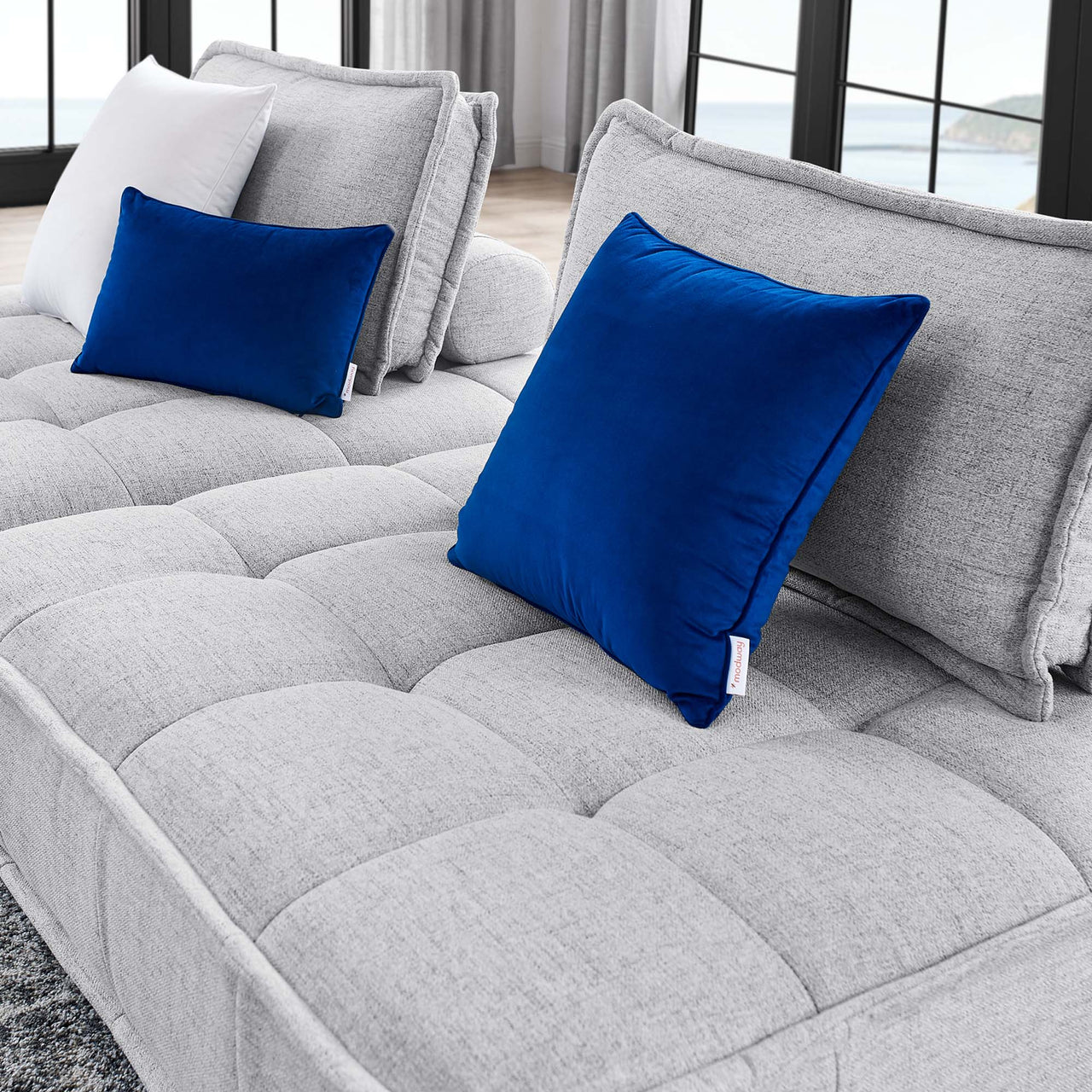 Introvert Fabric Modular Loveseat Sectional, Light Gray