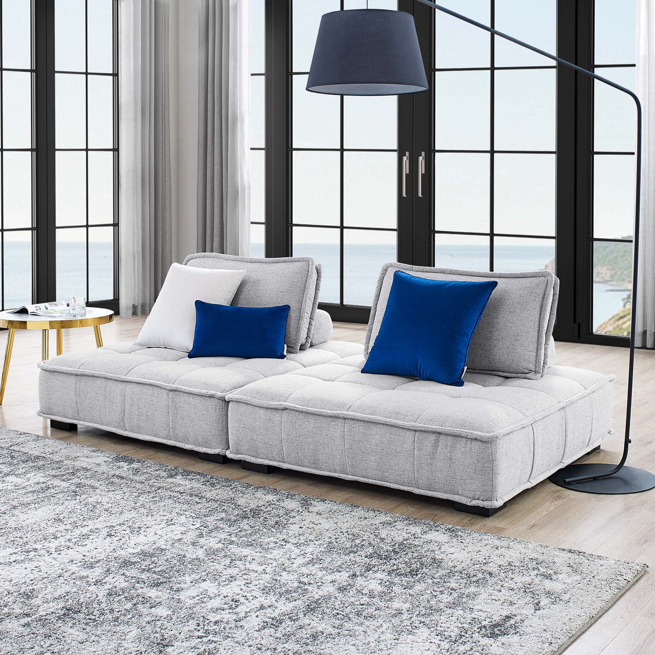 Introvert Fabric Modular Loveseat Sectional, Light Gray