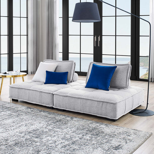 Introvert Fabric Modular Loveseat Sectional, Light Gray