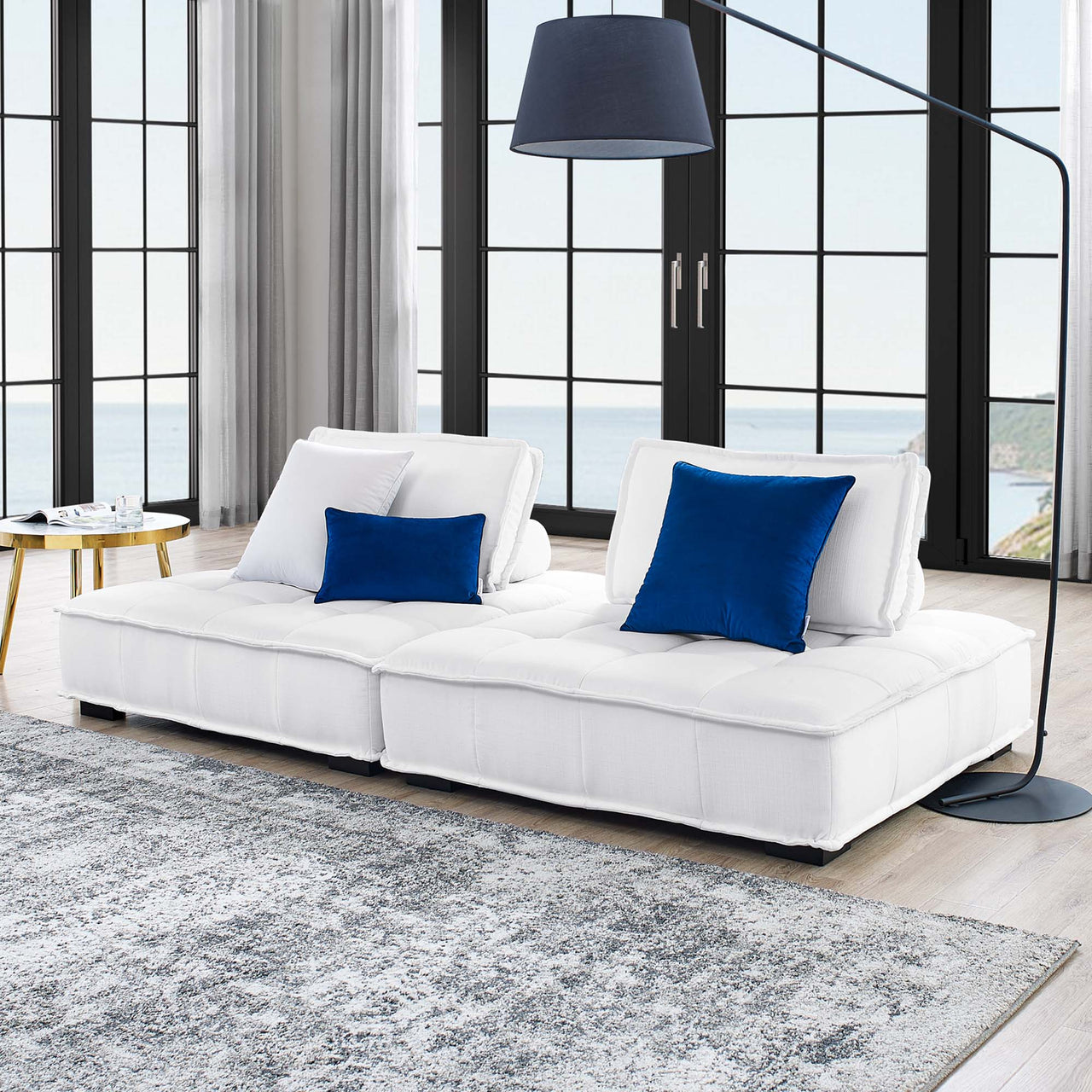 Introvert Fabric Modular Loveseat Sectional, White