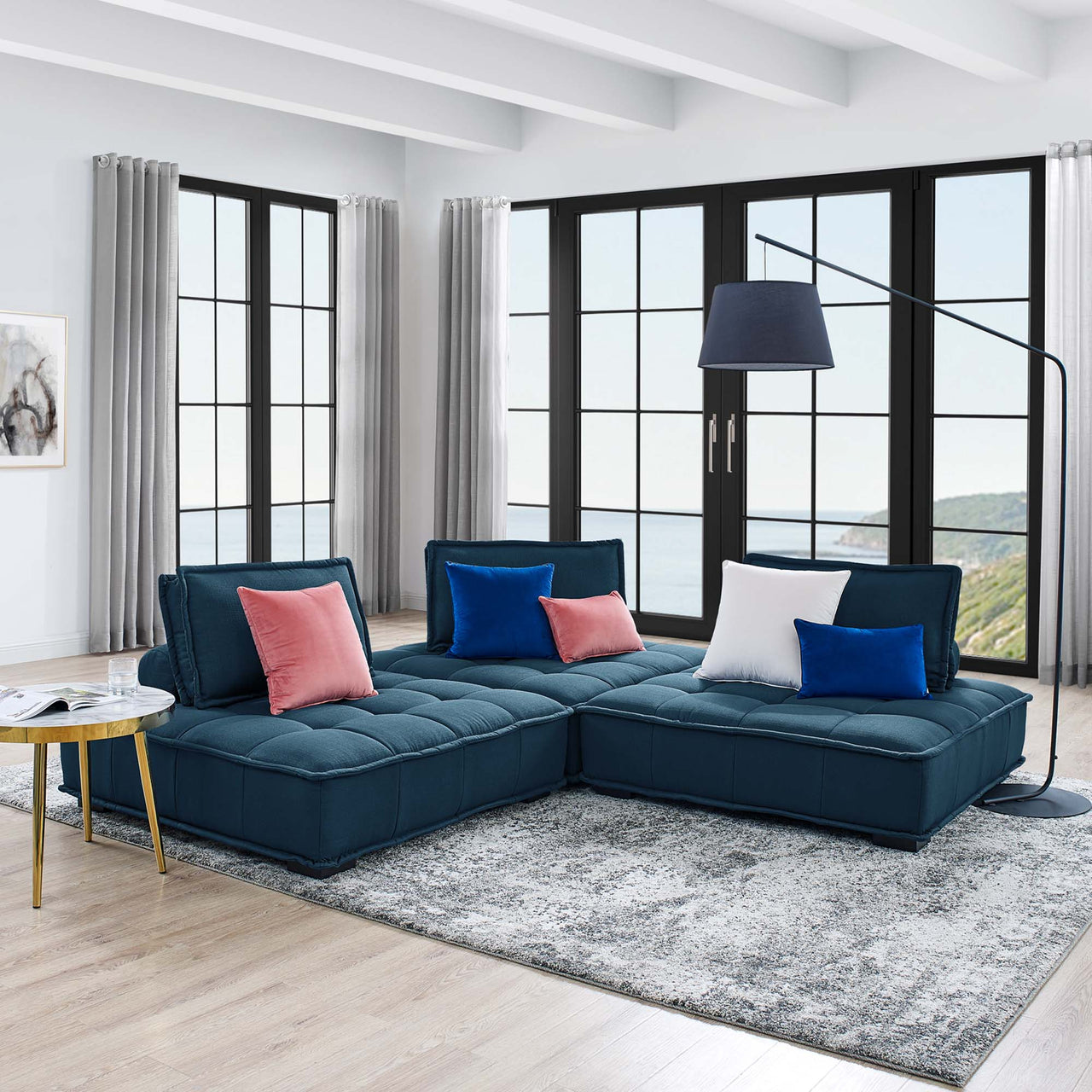 Introvert Fabric Modular Sofa Sectional, Azure