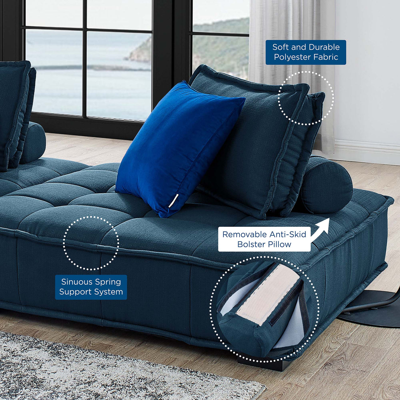 Introvert Fabric Modular Sofa Sectional, Azure