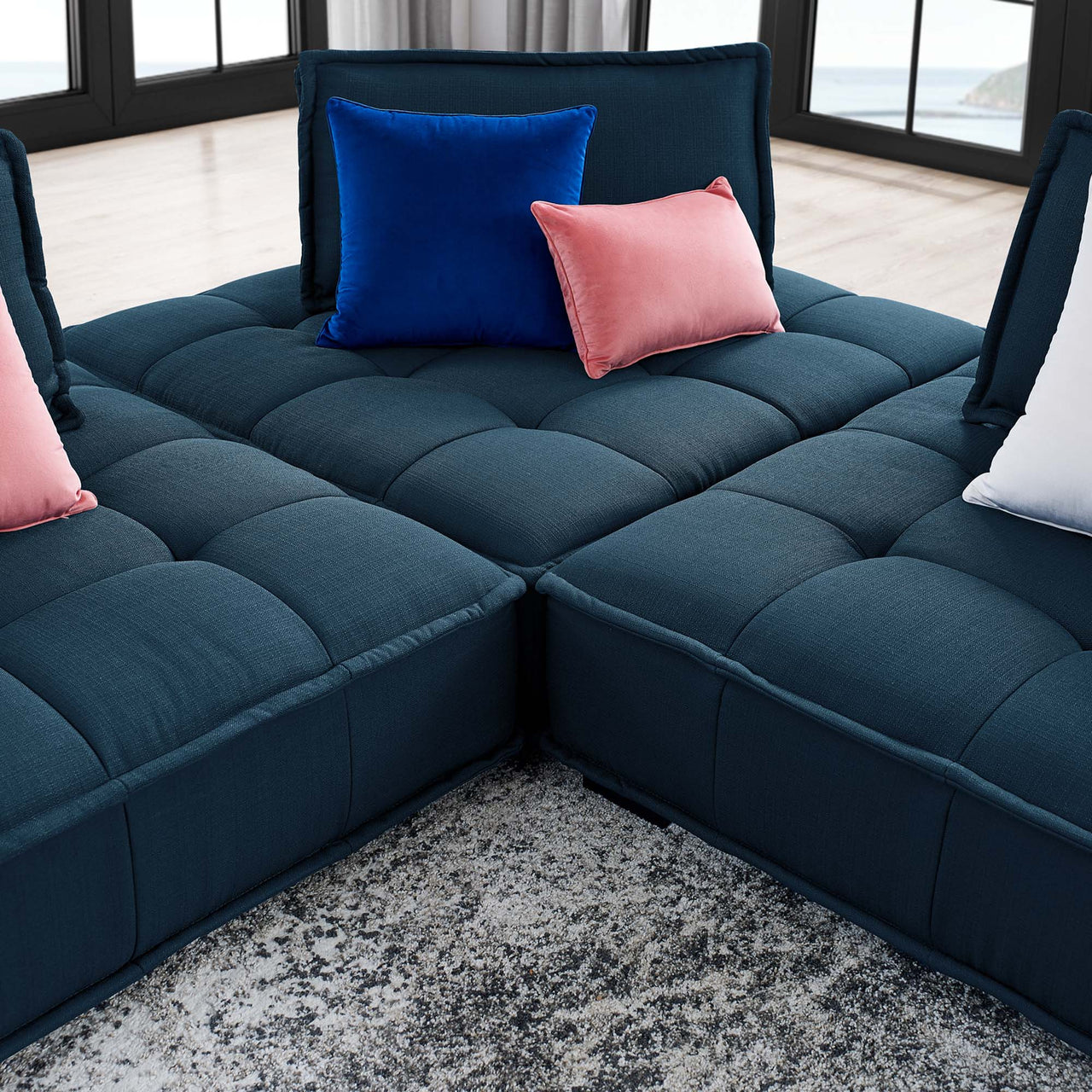 Introvert Fabric Modular Sofa Sectional, Azure