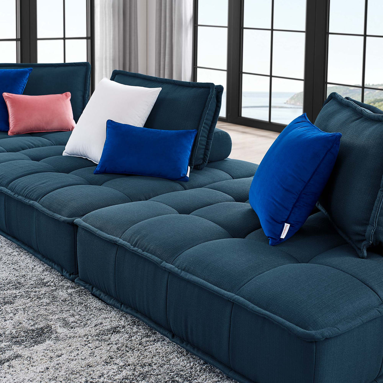 Introvert Fabric Modular Sofa Sectional, Azure