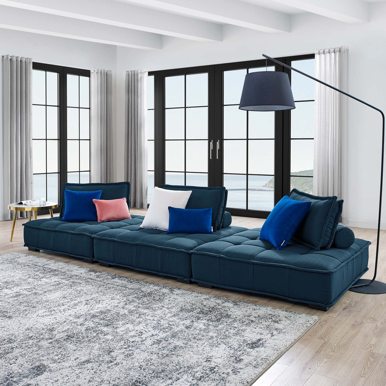 Introvert Fabric Modular Sofa Sectional, Azure