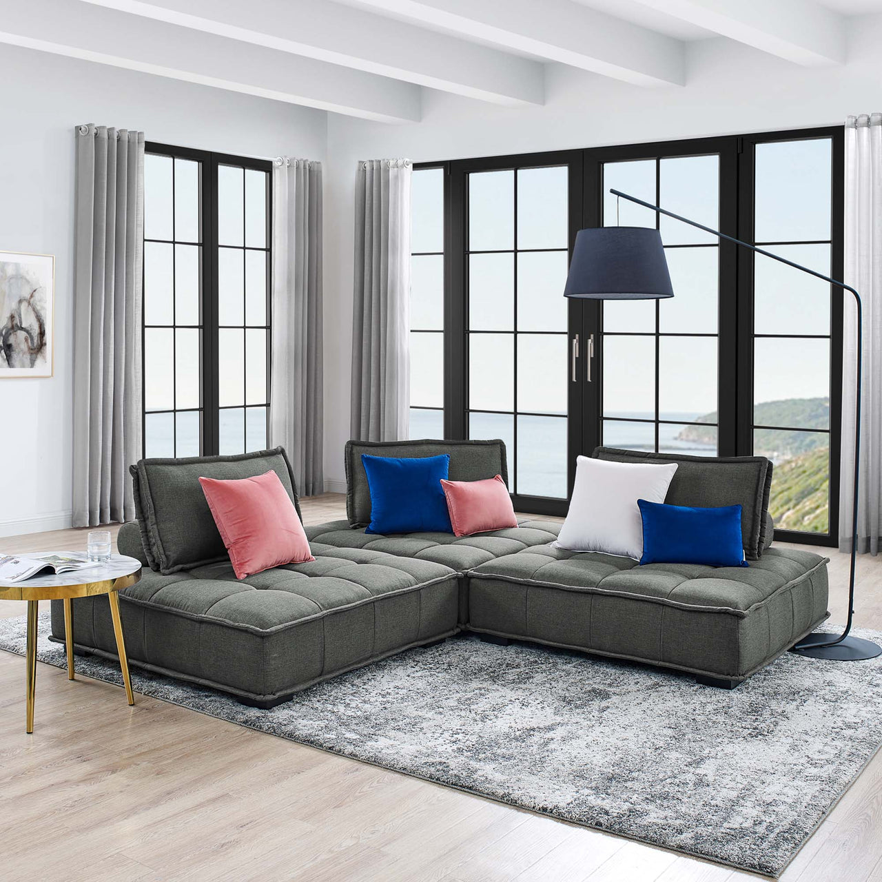 Introvert Fabric Modular Sofa Sectional, Gray