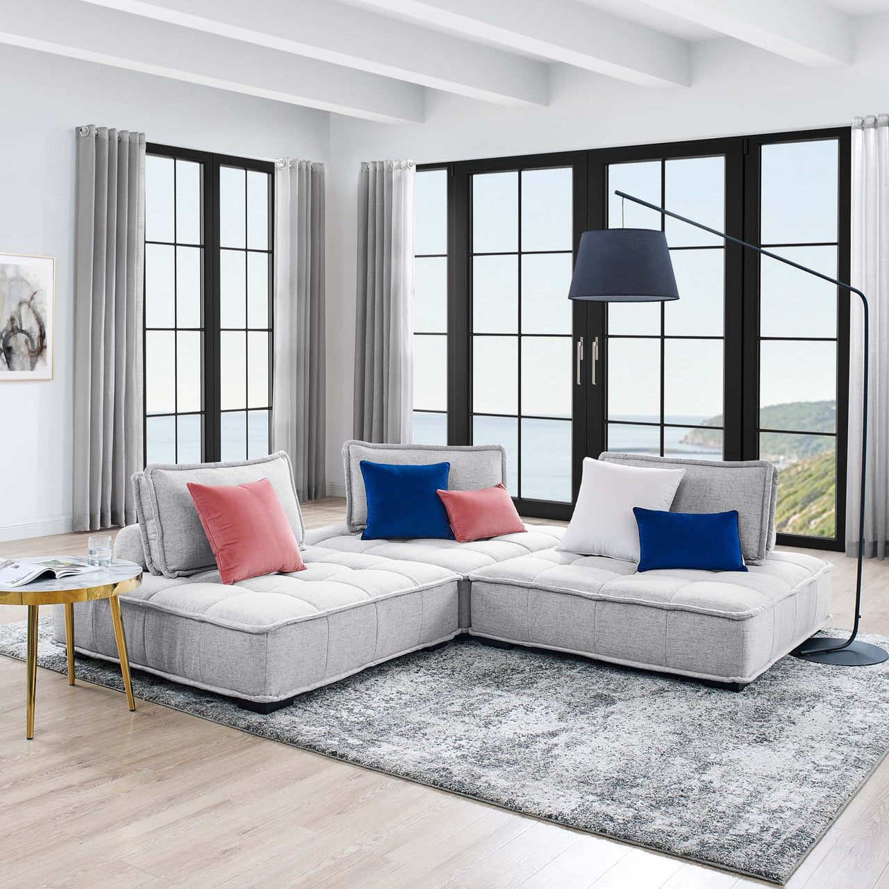 Introvert Fabric Modular Sofa Sectional, Light Gray