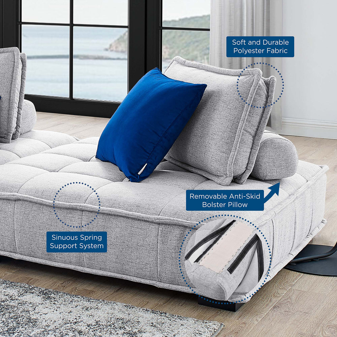 Introvert Fabric Modular Sofa Sectional, Light Gray