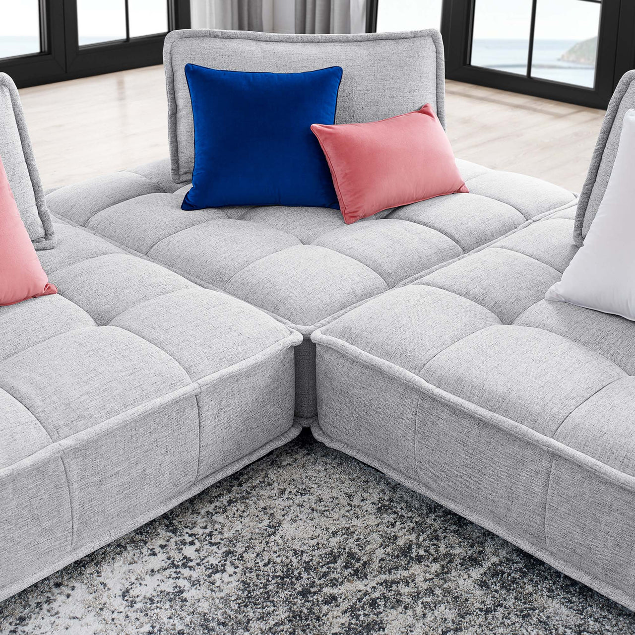 Introvert Fabric Modular Sofa Sectional, Light Gray