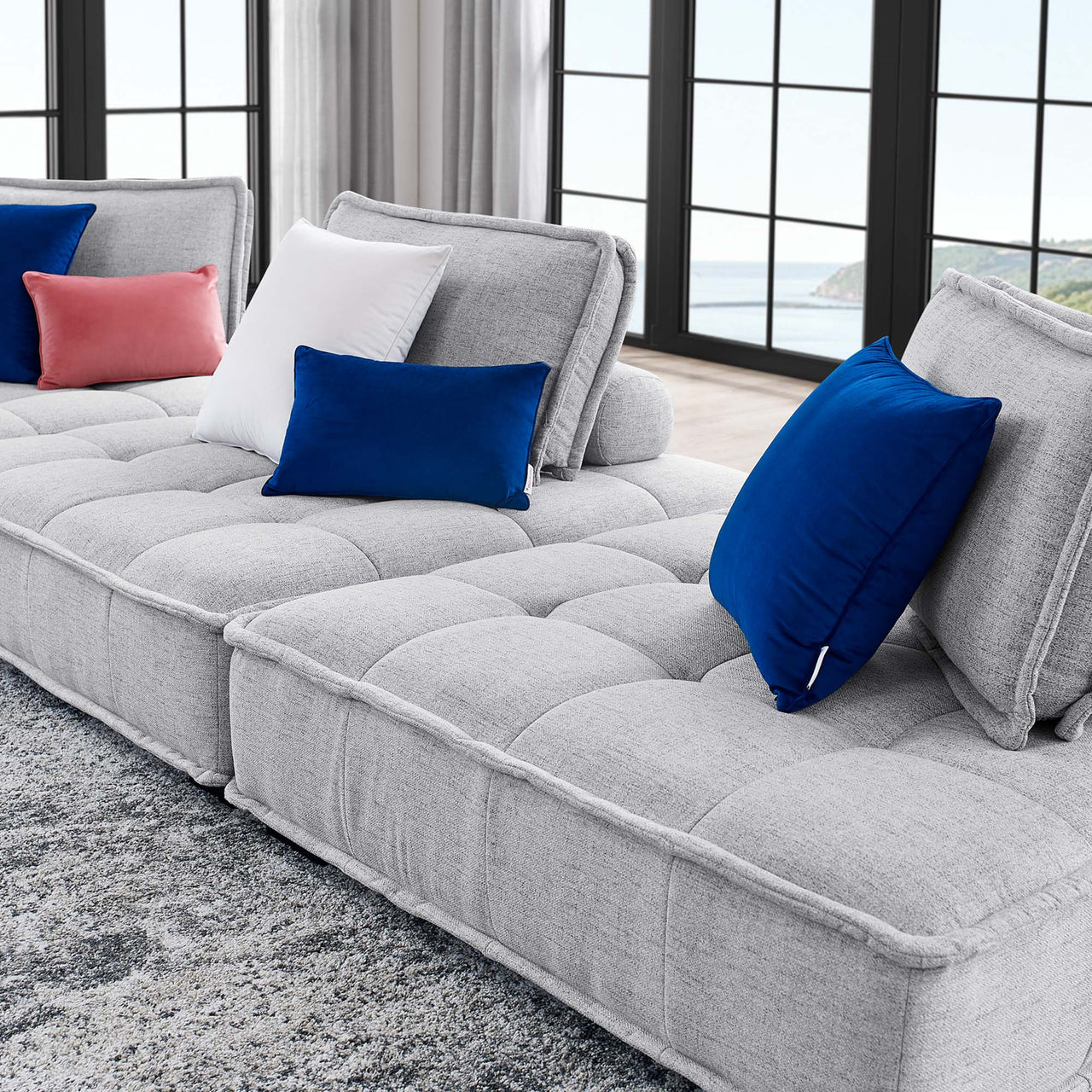 Introvert Fabric Modular Sofa Sectional, Light Gray