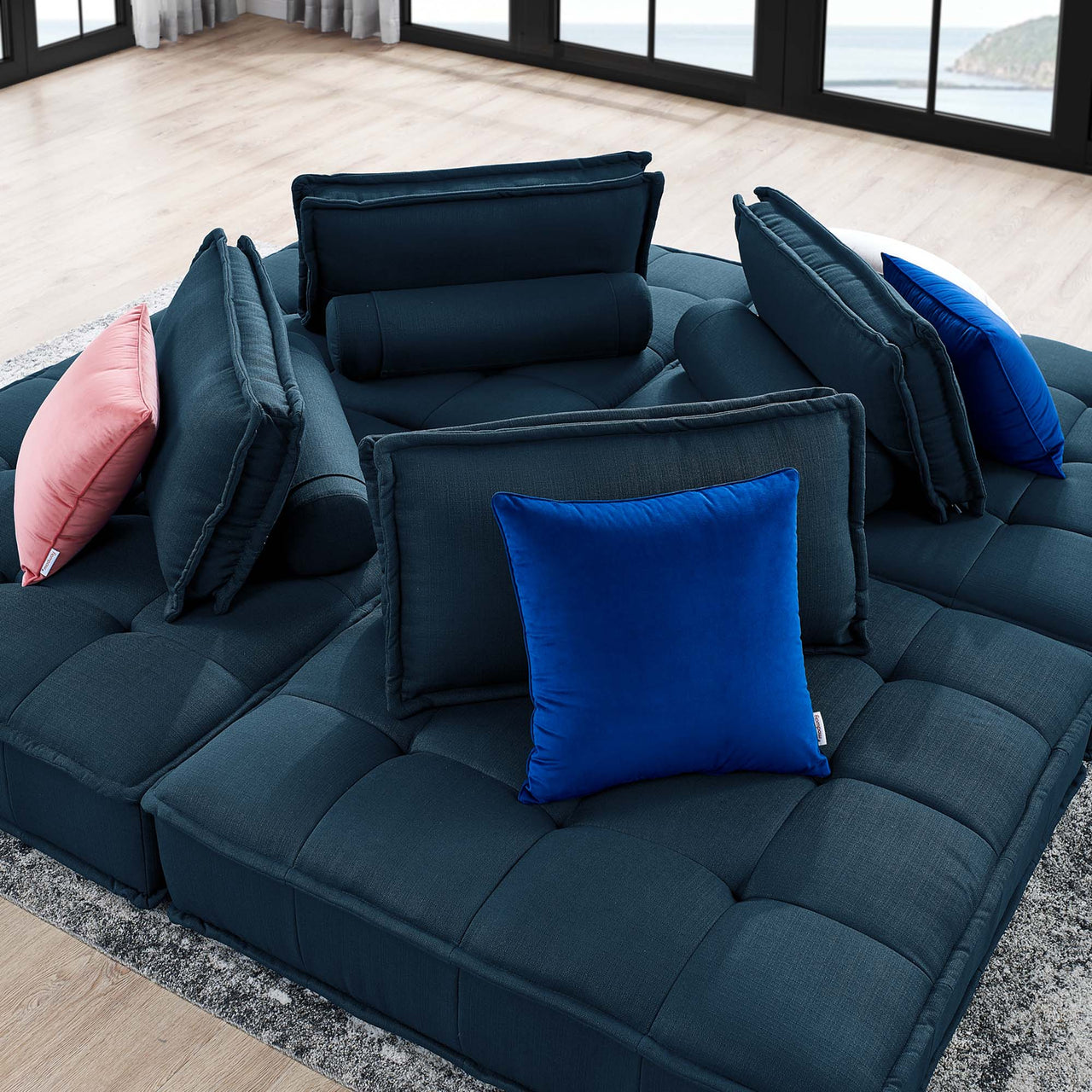 Introvert Fabric L-Shaped Modular Sectional, Azure